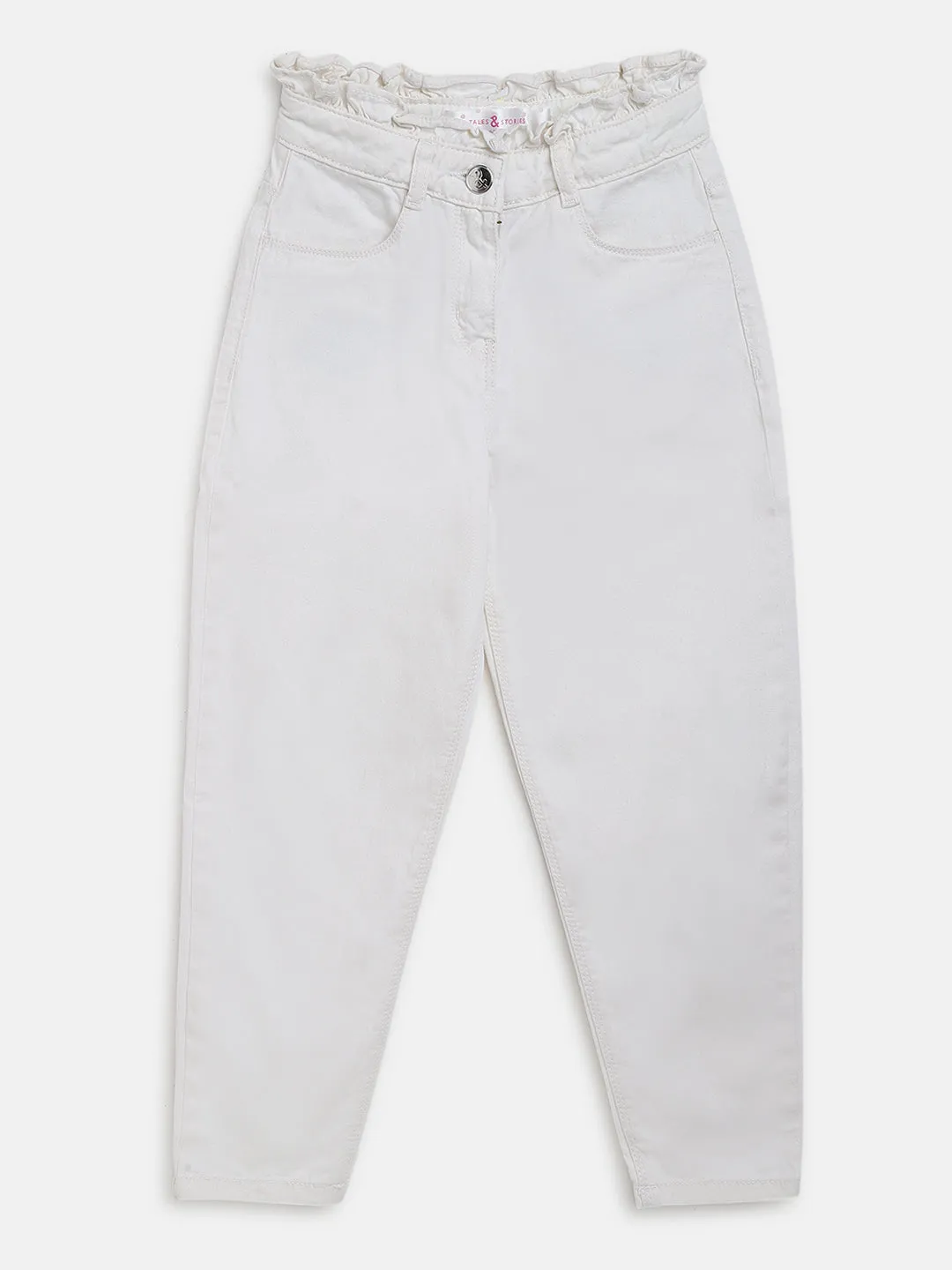 Girls White Paper Bag Trouser