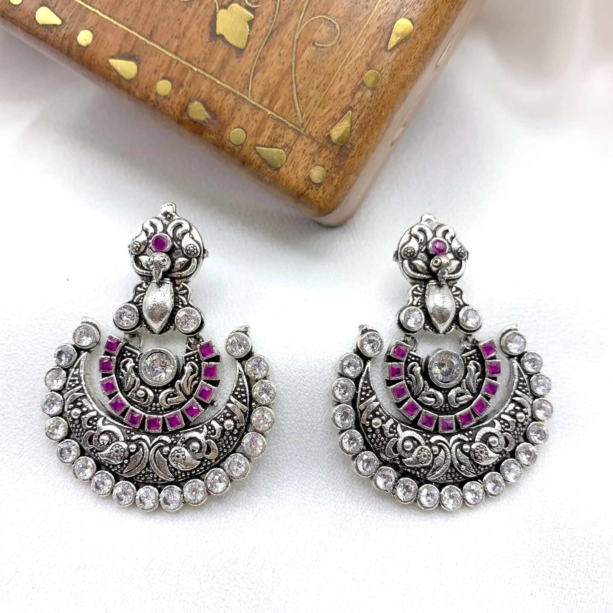 Graceful Handcrafted Peacock Oxidized Silver Earring in Chaandbali style