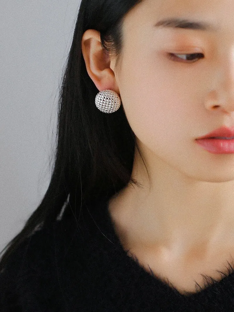 Grid Hollow Simple Gold Stud Earrings