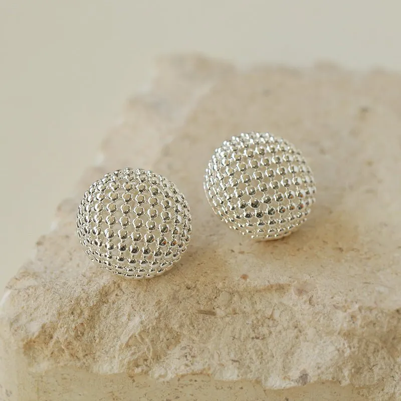 Grid Hollow Simple Gold Stud Earrings