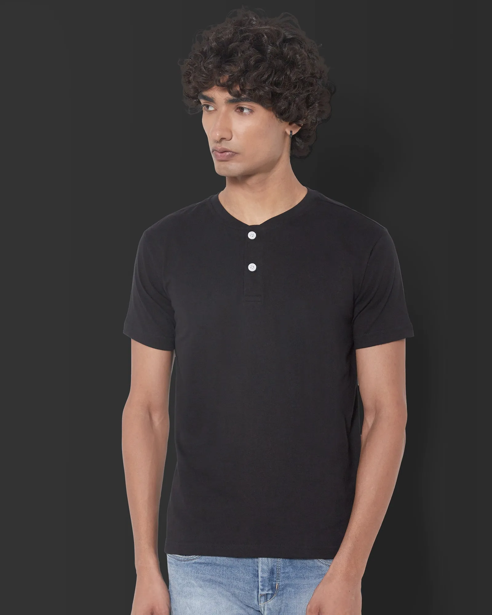 Half Sleeves Henley: Black