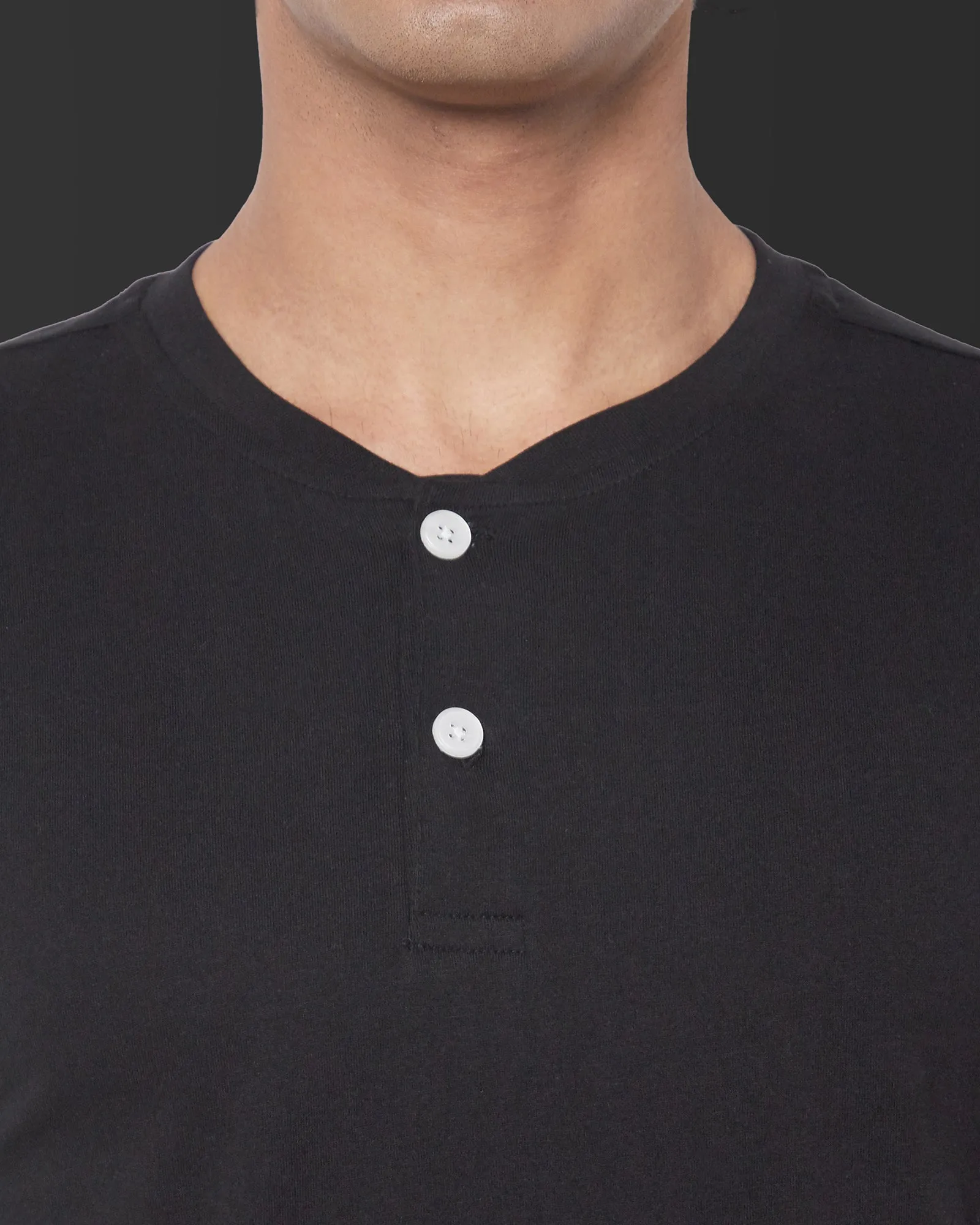 Half Sleeves Henley: Black