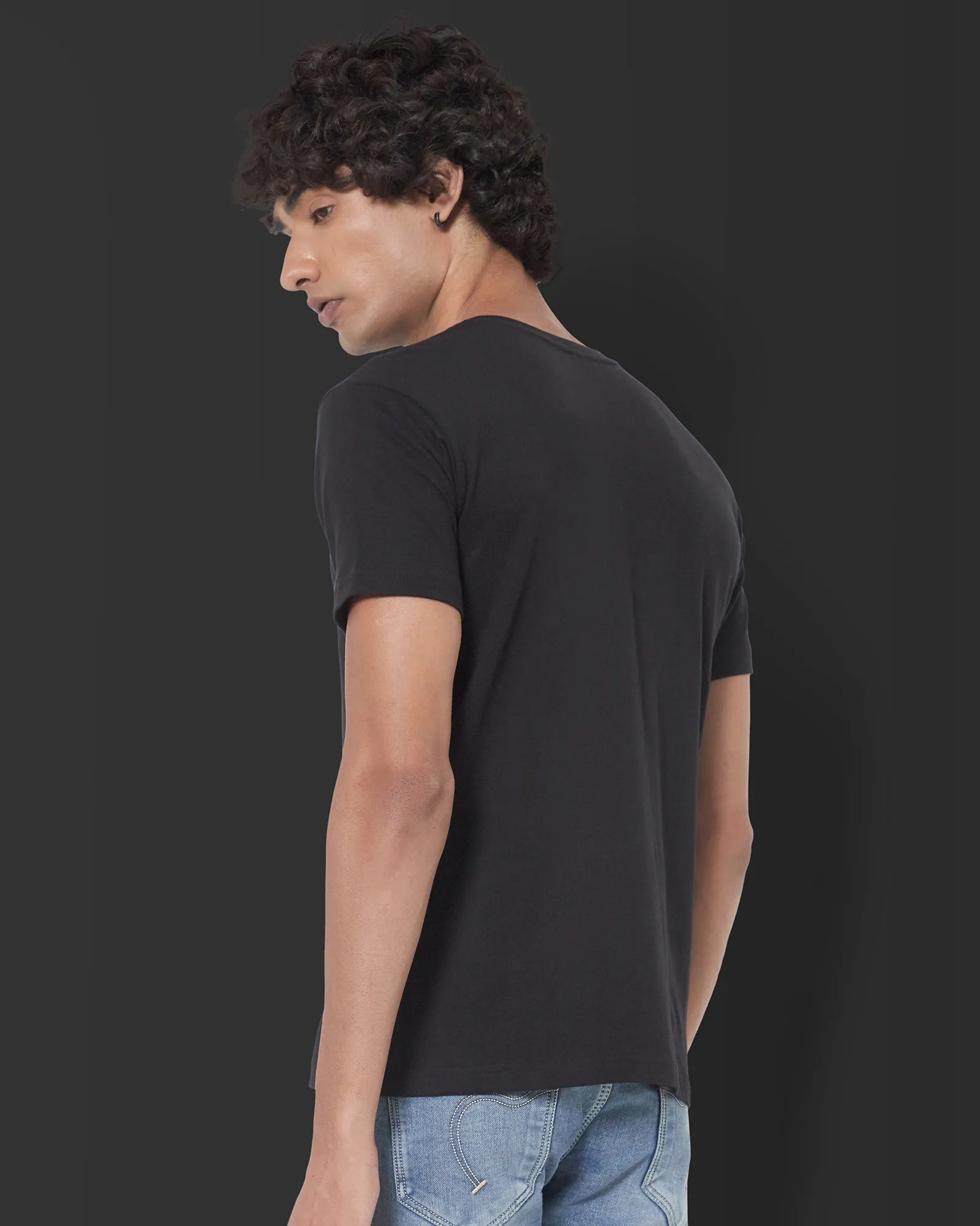 Half Sleeves Henley: Black