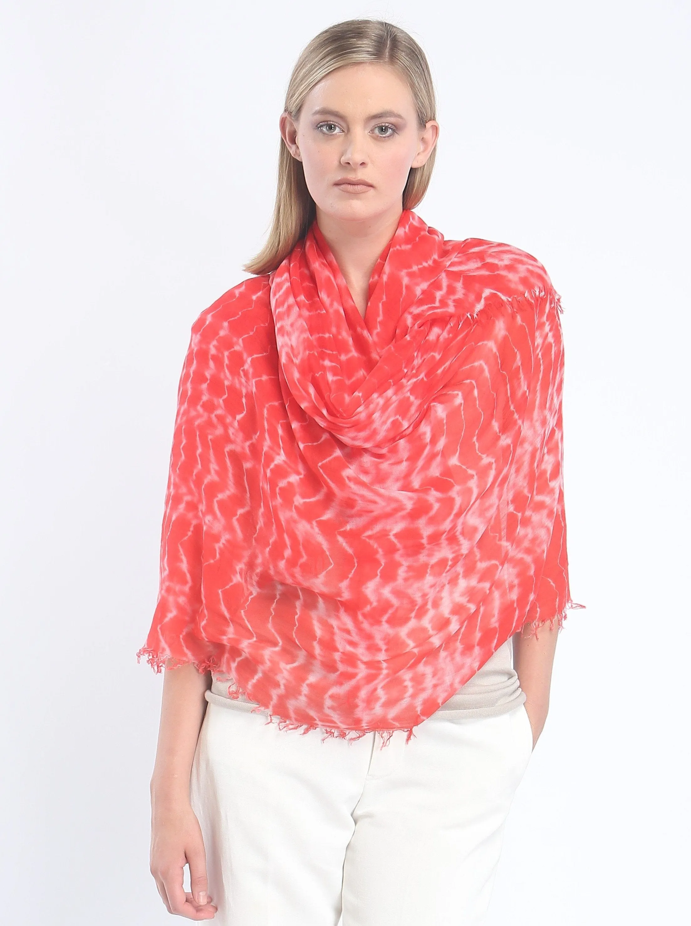 Hand Dyed Tissue Fine Modal Scarf - Waves