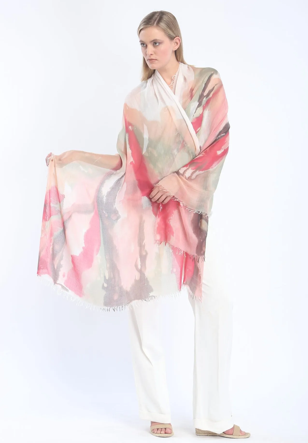 Hand Painted Tissue Fine Scarf - Abstract