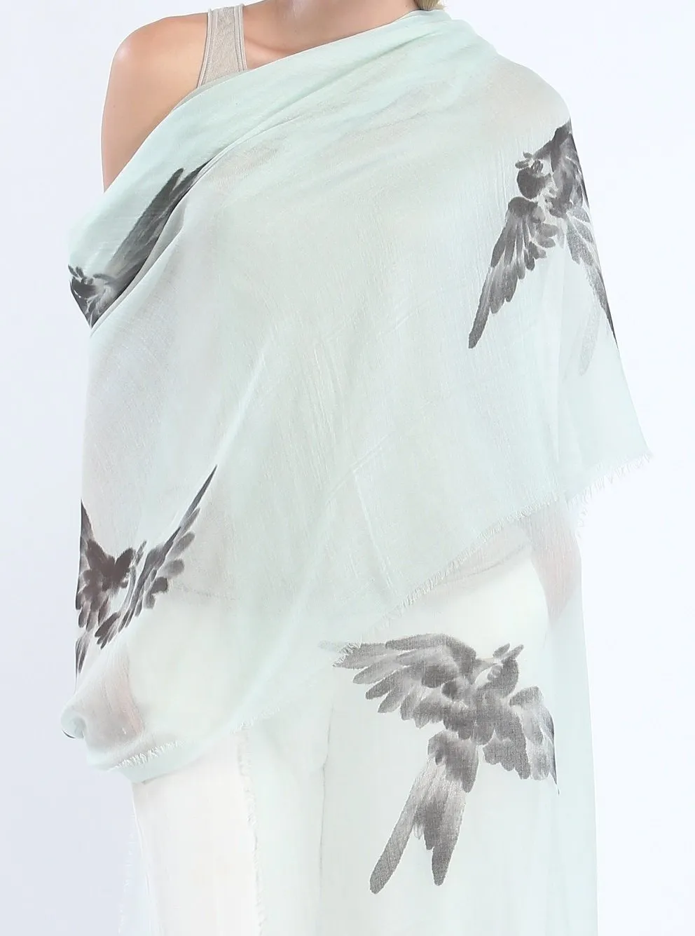 Hand Painted Tissue Fine Scarf---Birds