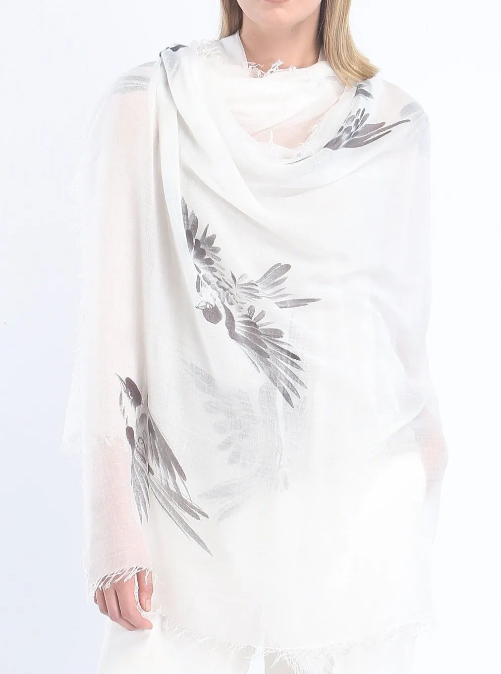 Hand Painted Tissue Fine Scarf---Birds