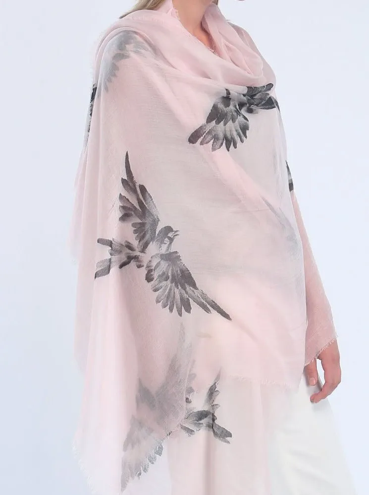 Hand Painted Tissue Fine Scarf---Birds