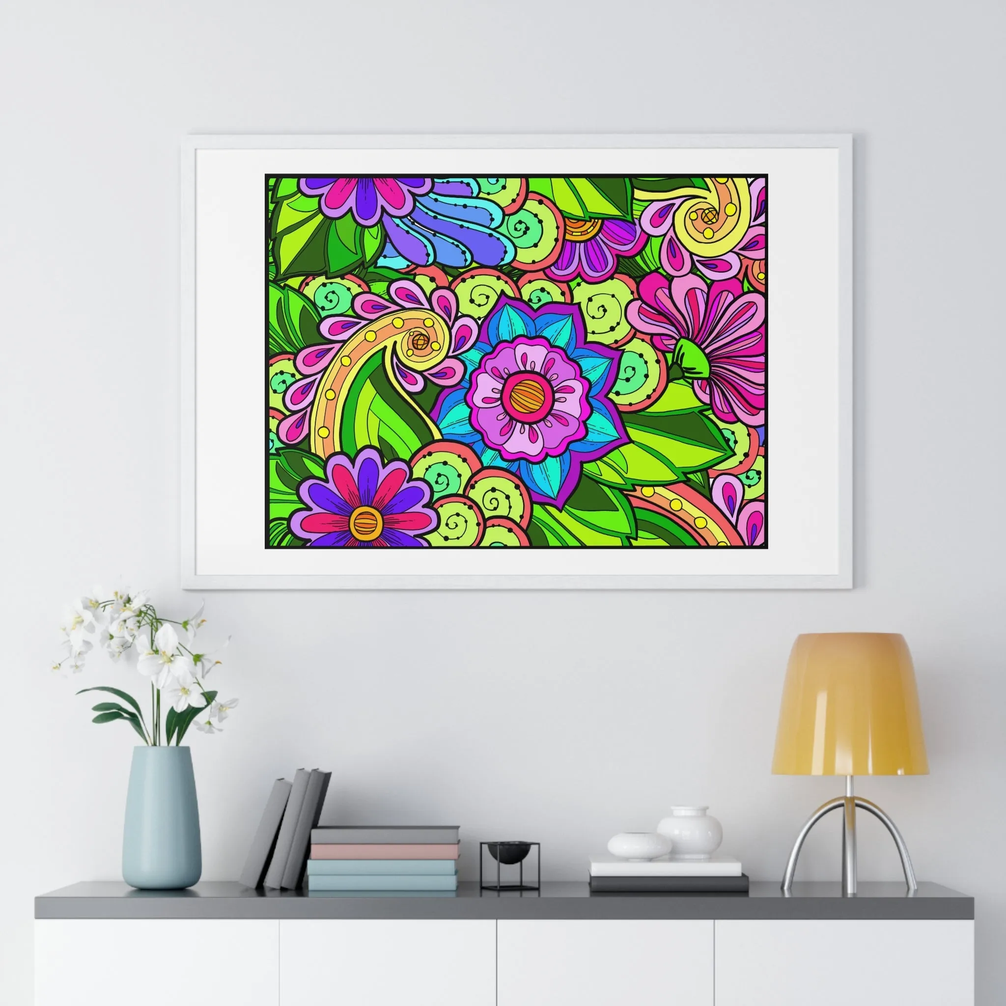 Horizontal Framed Poster - Flower Doodle 36"x24"