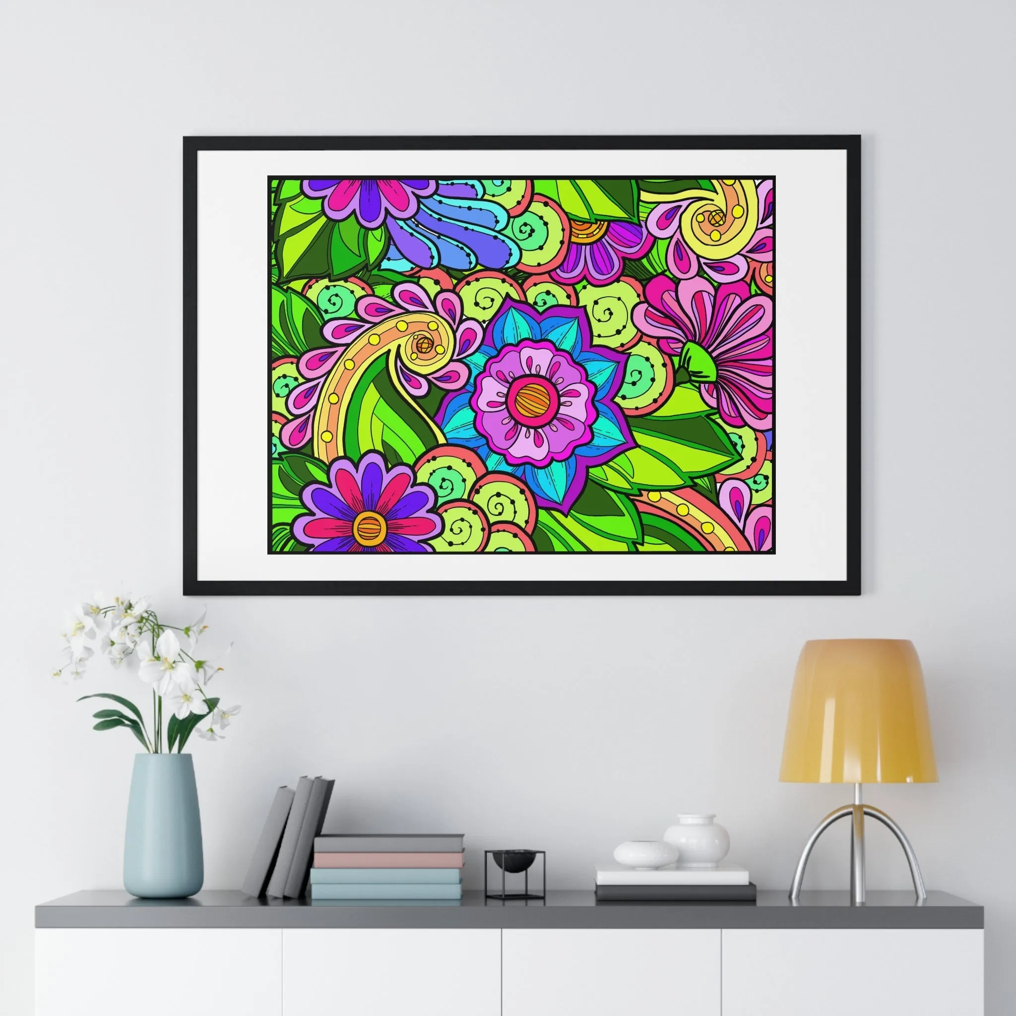 Horizontal Framed Poster - Flower Doodle 36"x24"