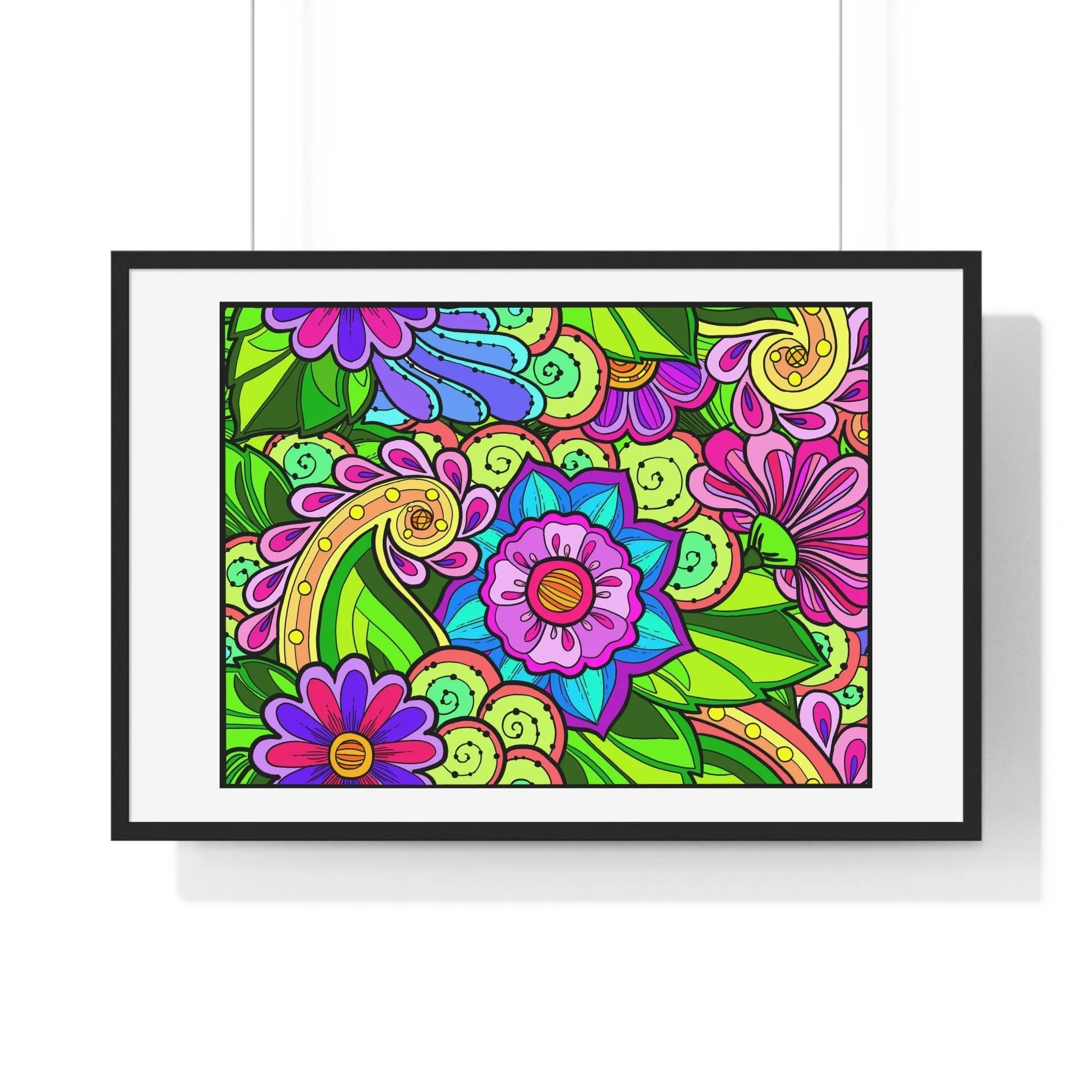 Horizontal Framed Poster - Flower Doodle 36"x24"