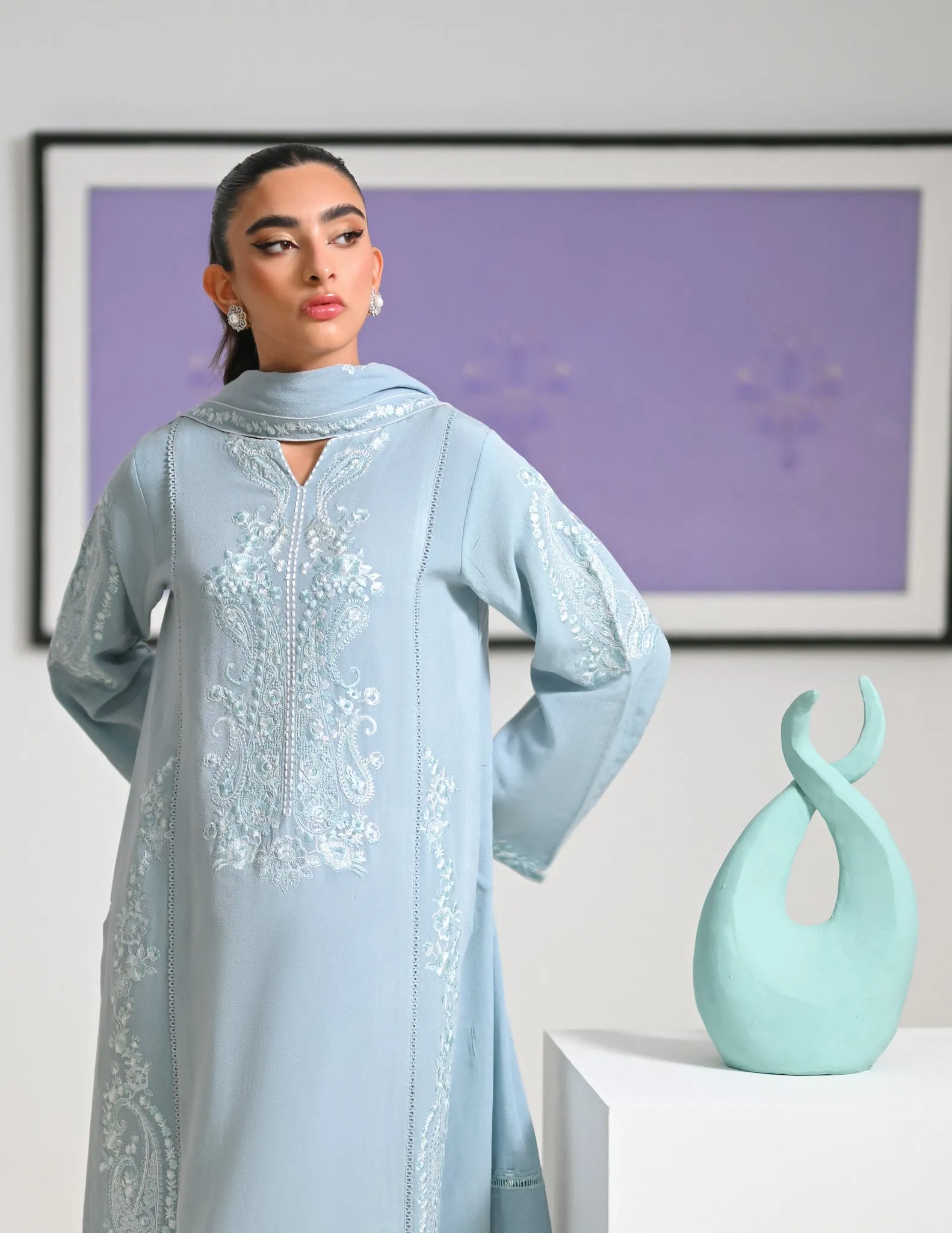 ICE BLUE LUXURY EMBROIDERED KARANDI SET NEL-23635