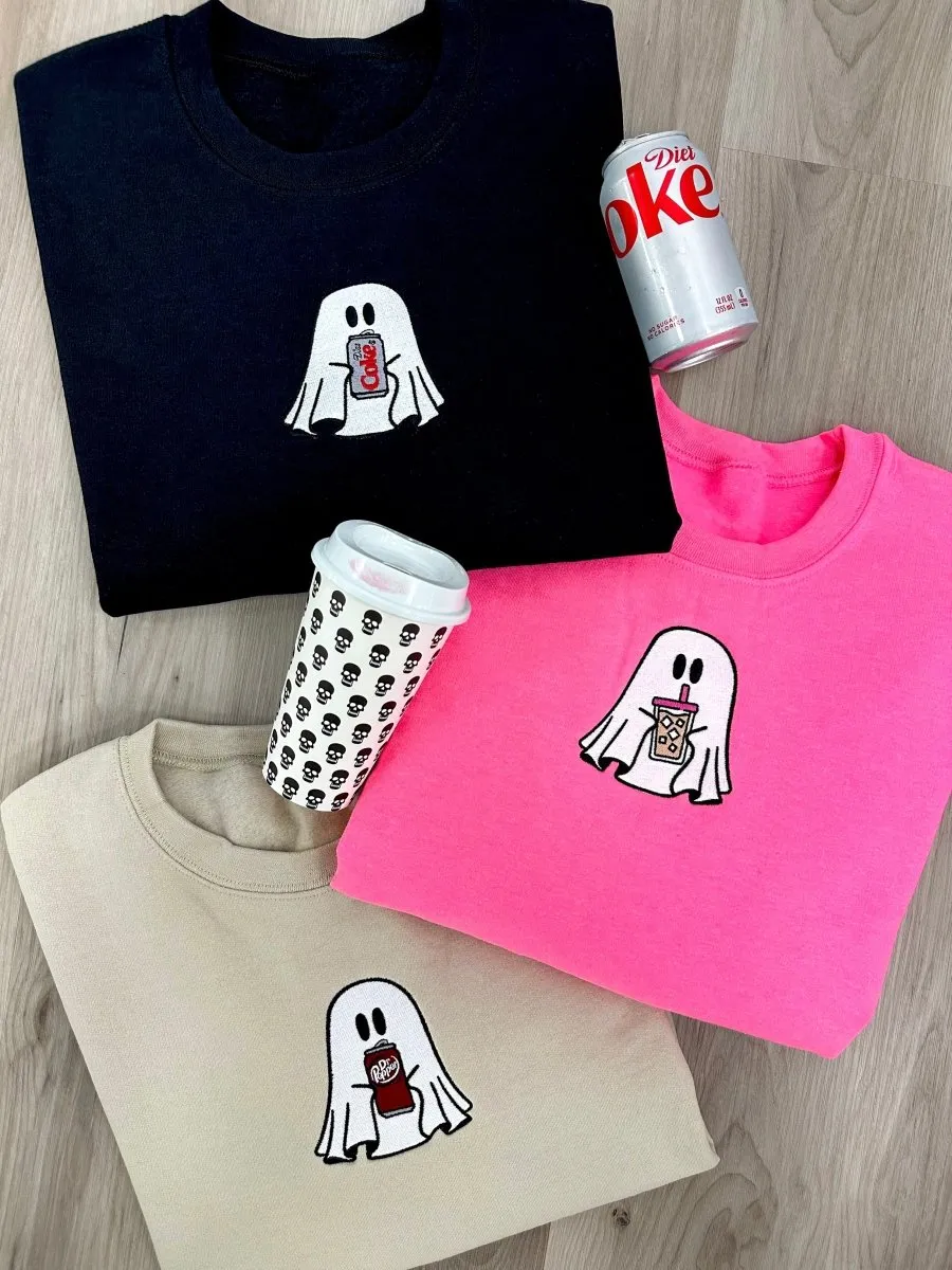 'Iced Coffee Ghost' Embroidered Crewneck Sweatshirt