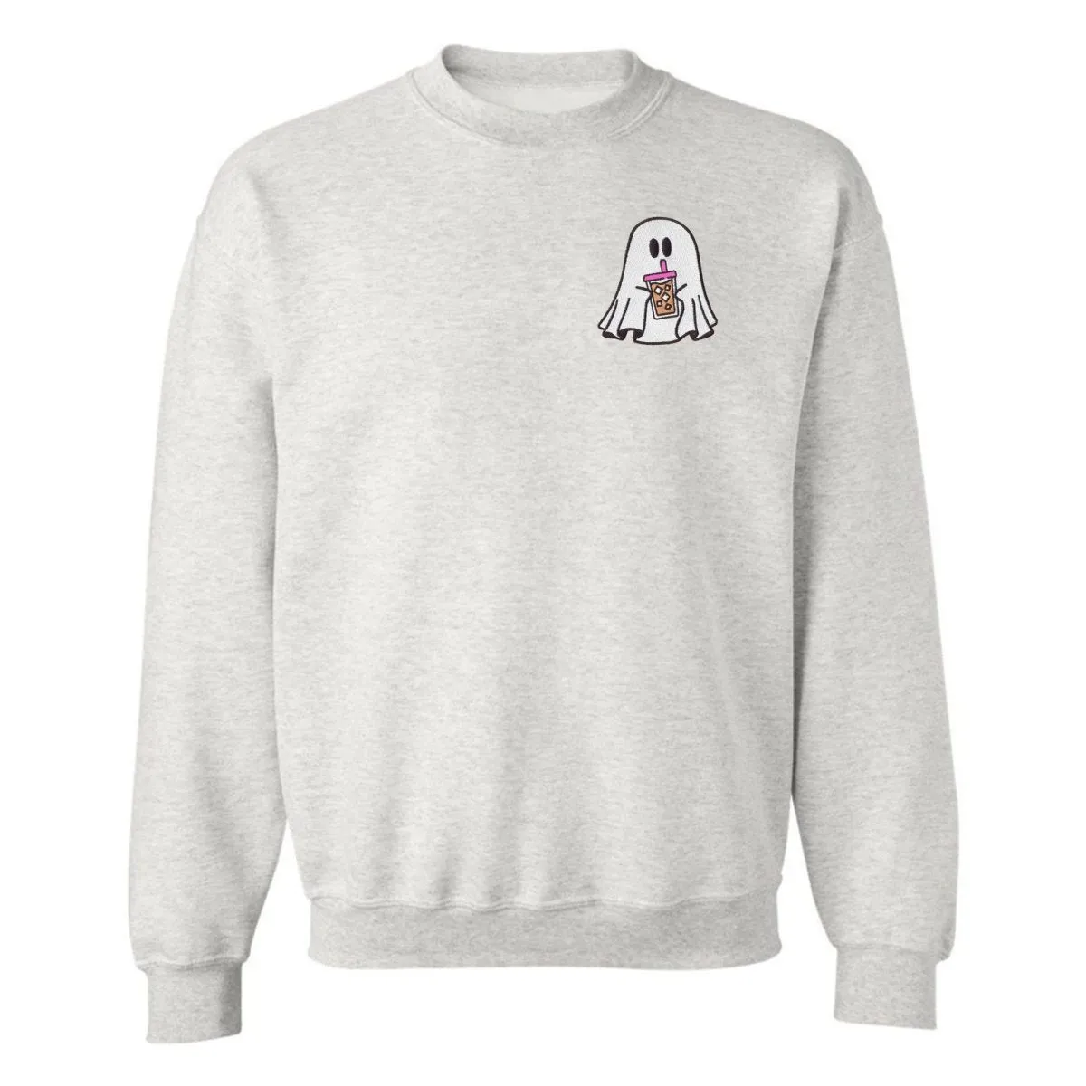 'Iced Coffee Ghost' Embroidered Crewneck Sweatshirt