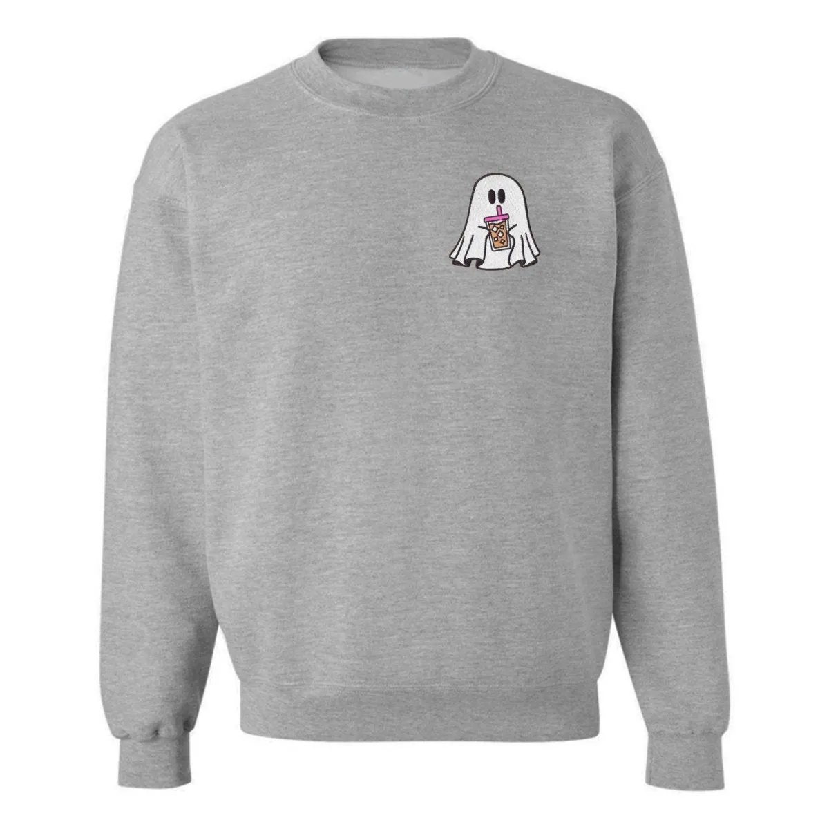 'Iced Coffee Ghost' Embroidered Crewneck Sweatshirt