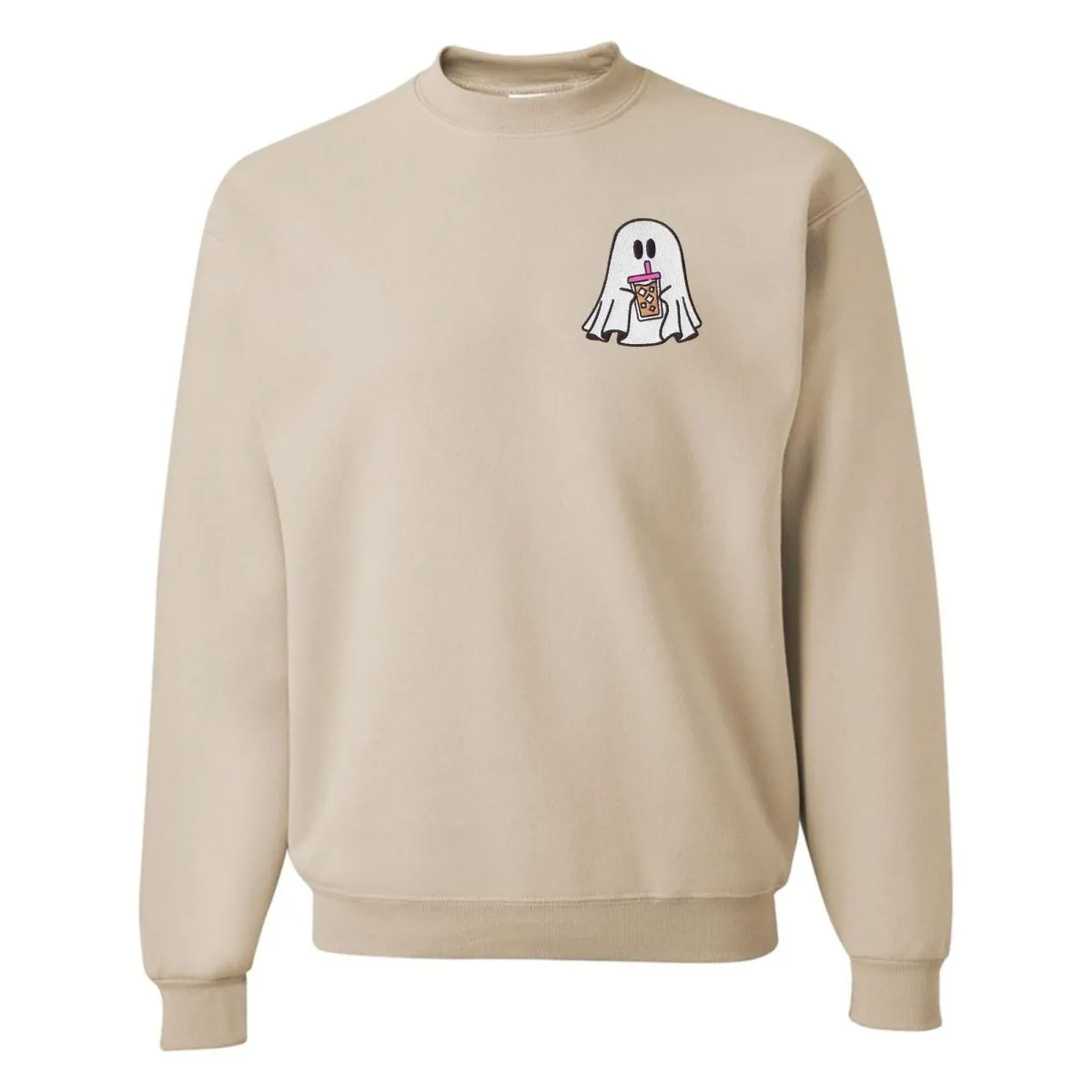 'Iced Coffee Ghost' Embroidered Crewneck Sweatshirt