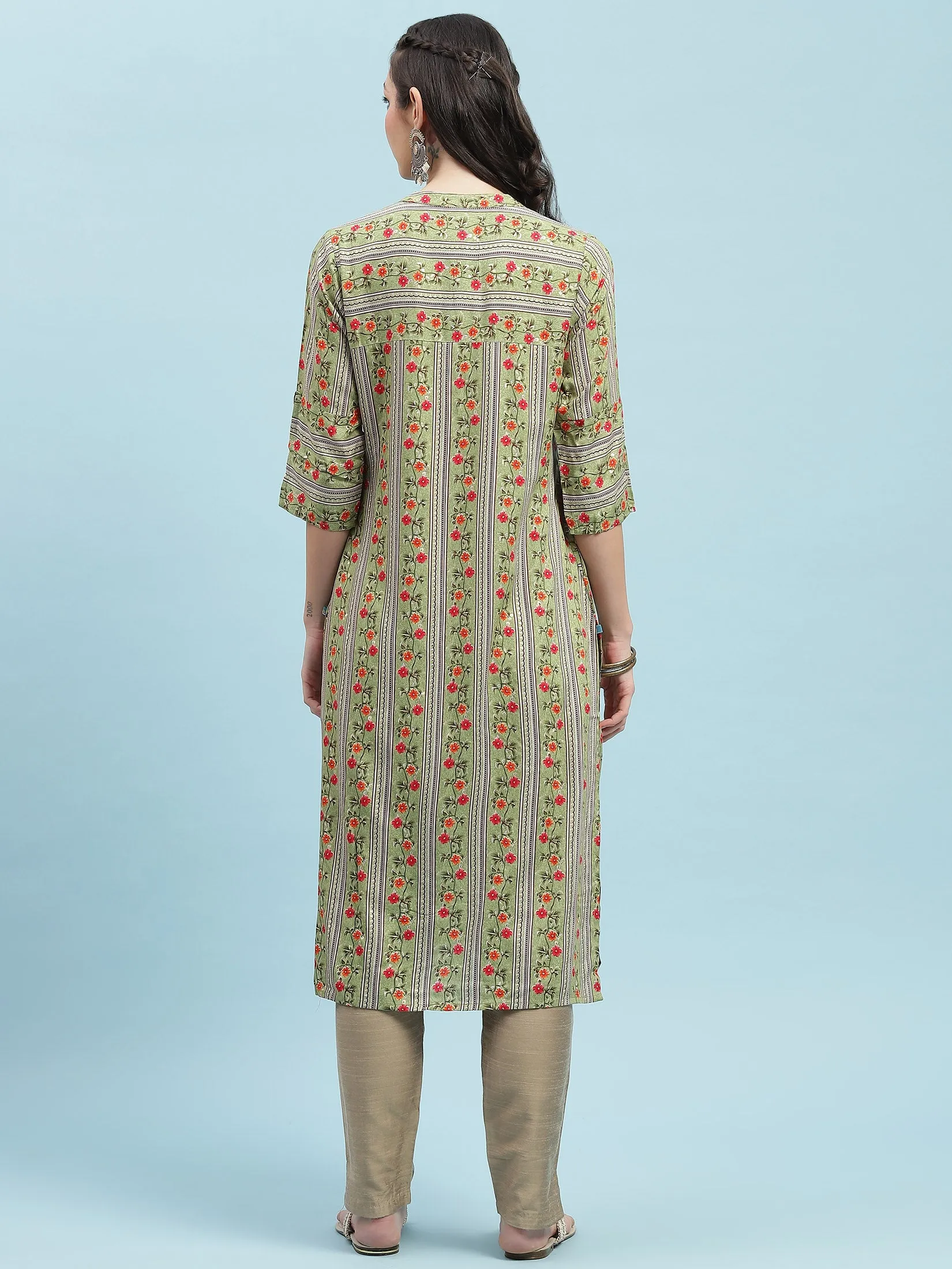 Indiessence Green Floral Printed Kurta