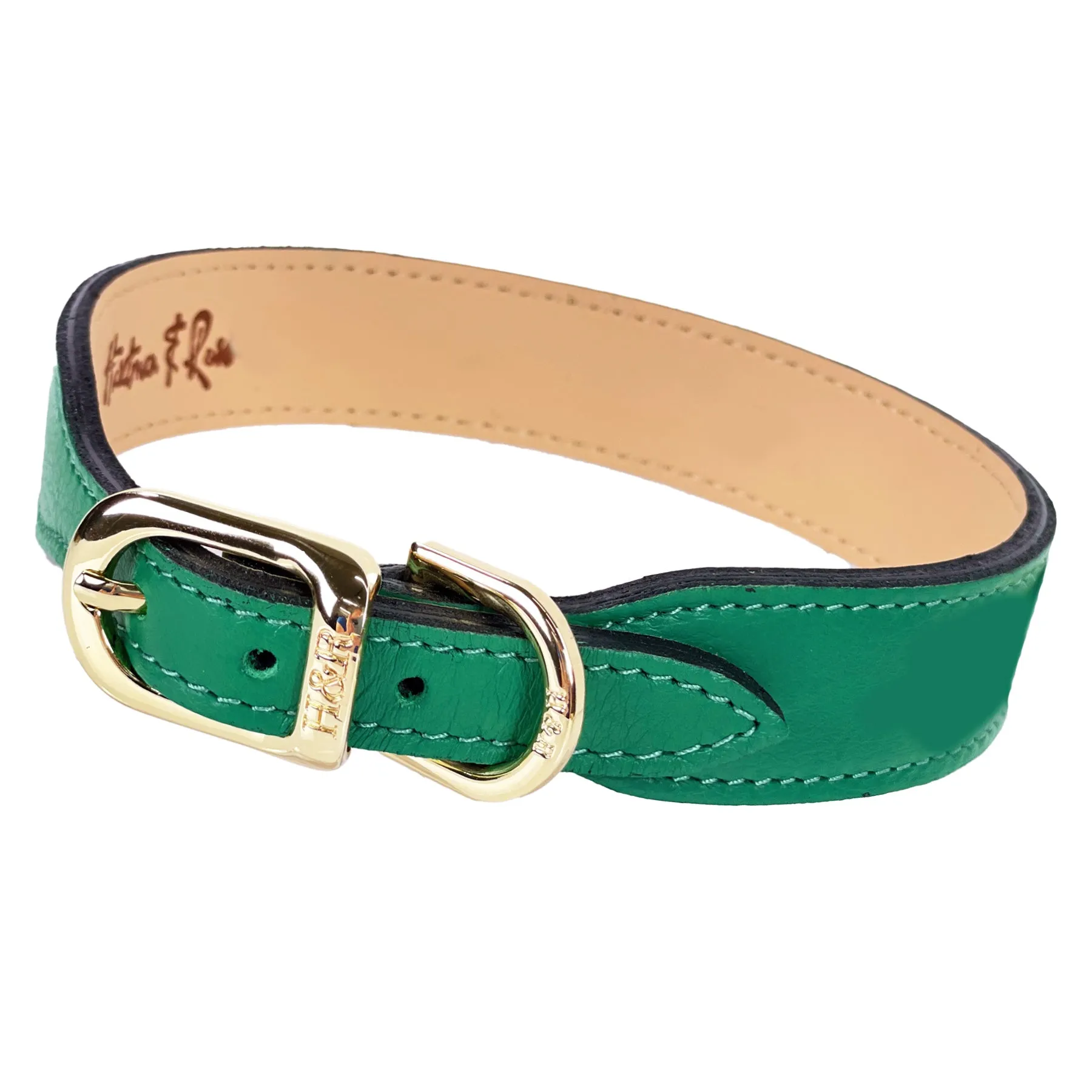 Italian Emerald Green Dog Collar Leather in Gold