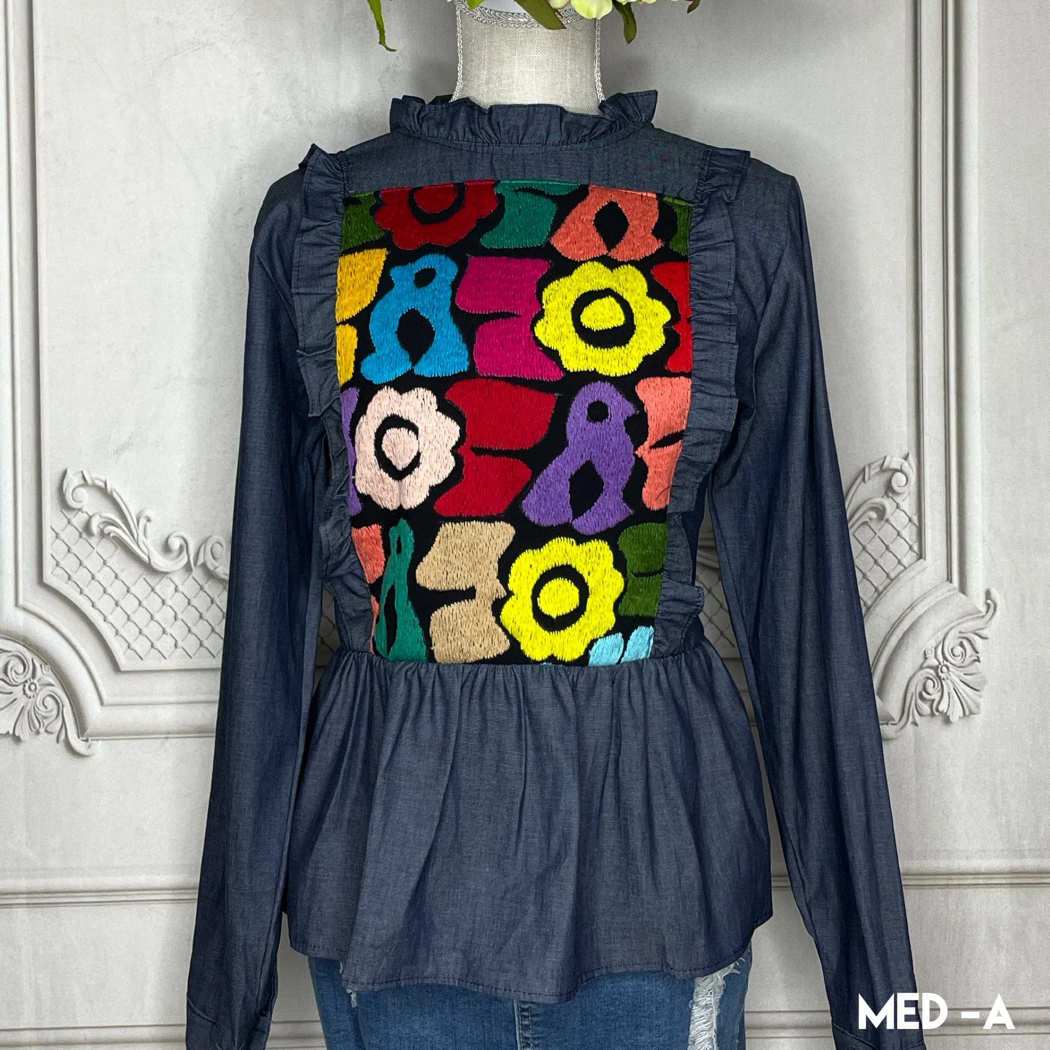 Jalapa Denim Peplum Blouse - Long Sleeve