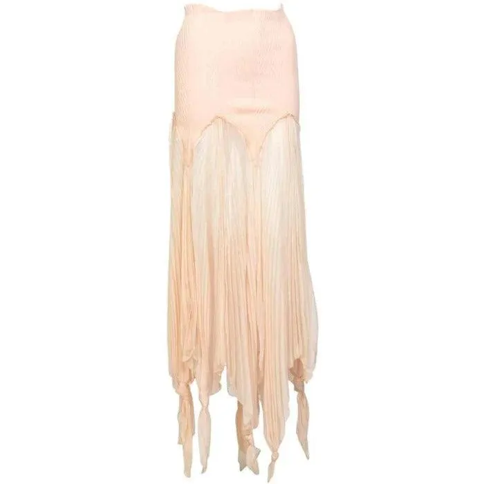 Jean Paul Gaultier Blush Crinkle Silk Chiffon Rib Knit Yoke Skirt | S