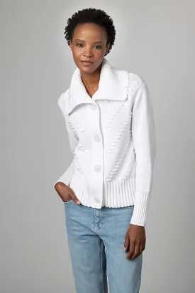 Kinross Cashmere Textured Crop Button Cardigan