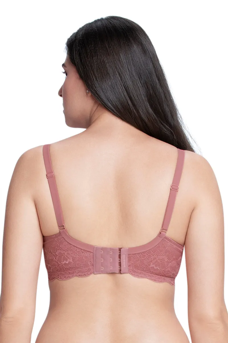 Lace Elegance Solid Padded Non-Wired Bra - Dusty Rose