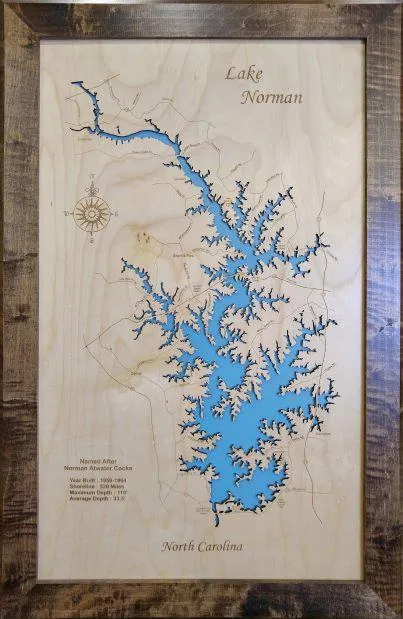 Lake Norman, North Carolina - Laser Cut Wood Map