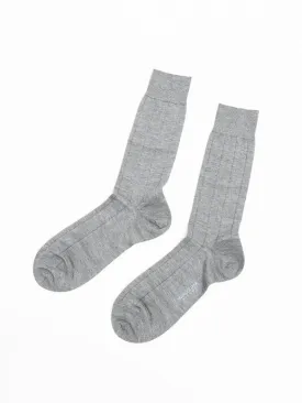 Light Grey Flannel Cashmere Ribbed Dress Socks