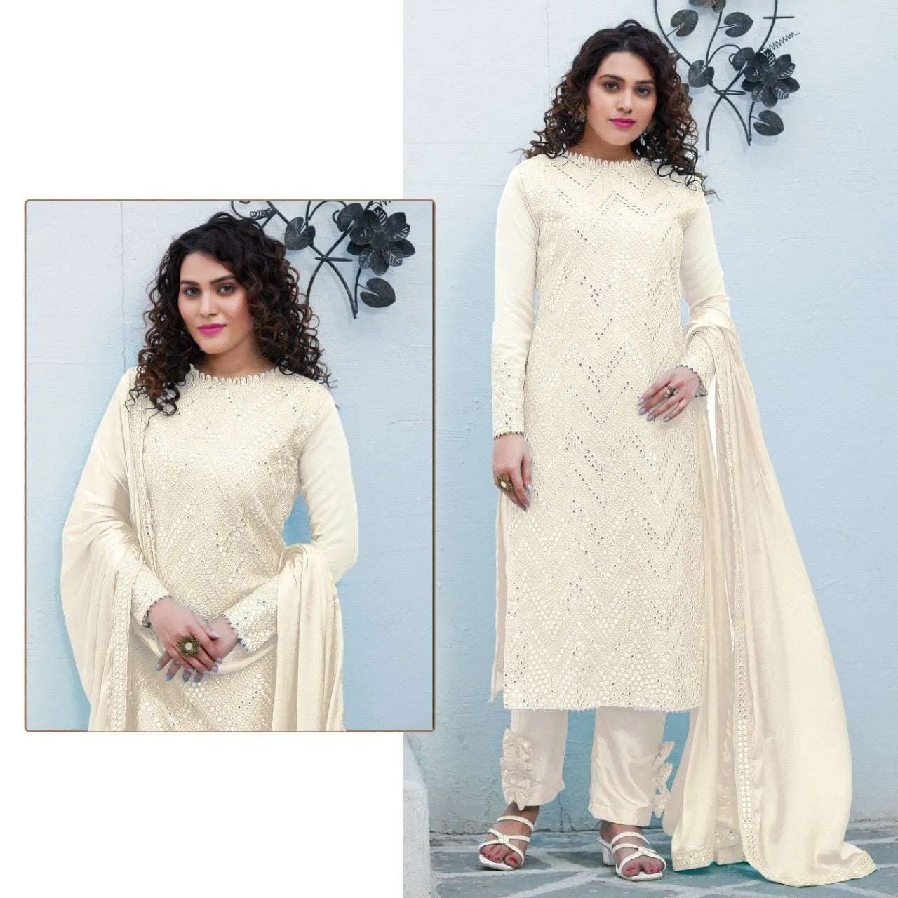 Long Festive Designer Chikankari Embroidery Pakistani Suit