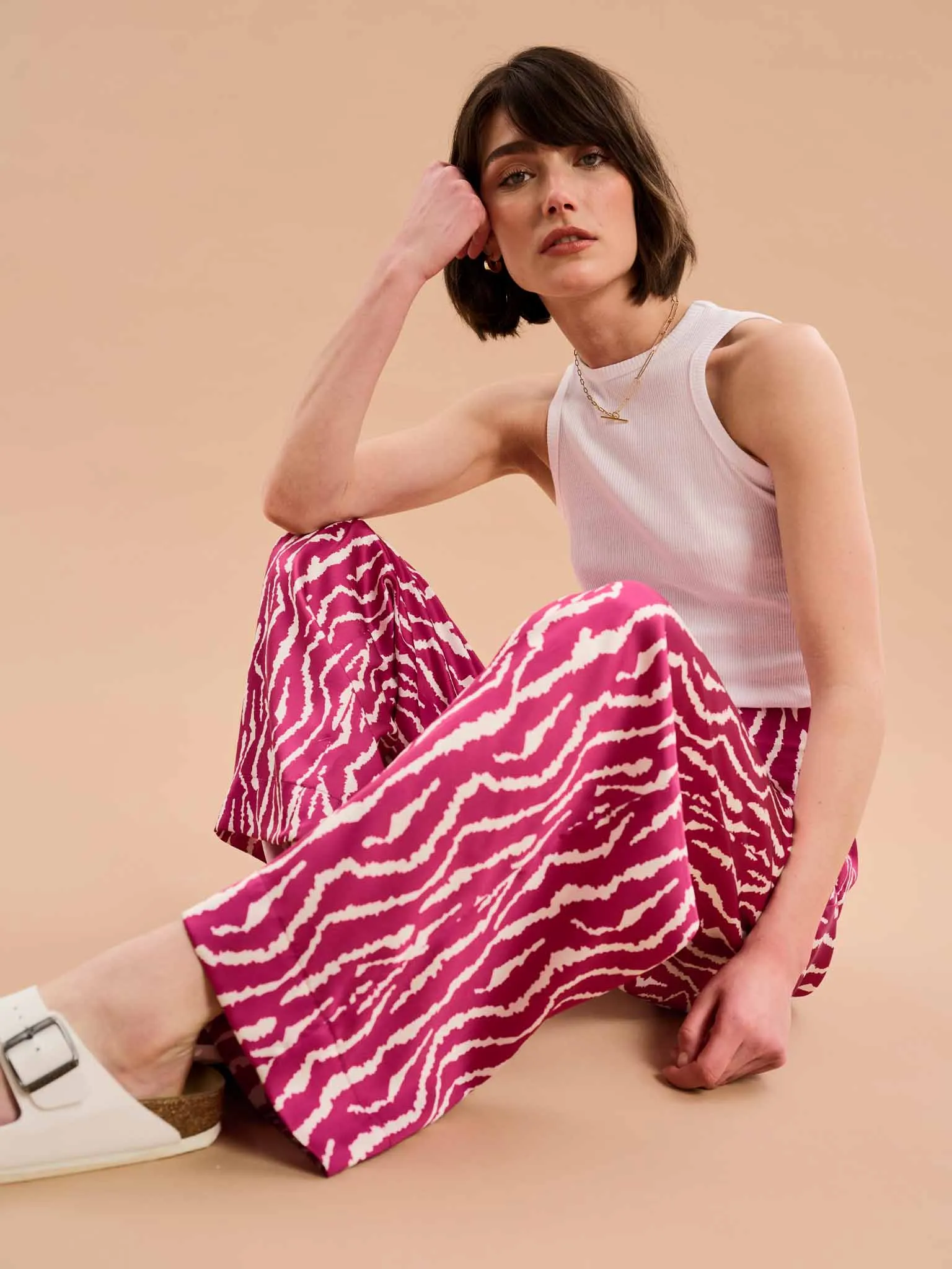 Lynx Satin Wide Leg Print Trouser