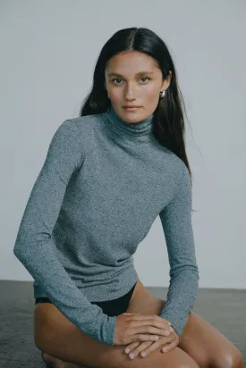 Marianne Turtleneck, Regen Silk Noil Jersey, Charcoal Heather