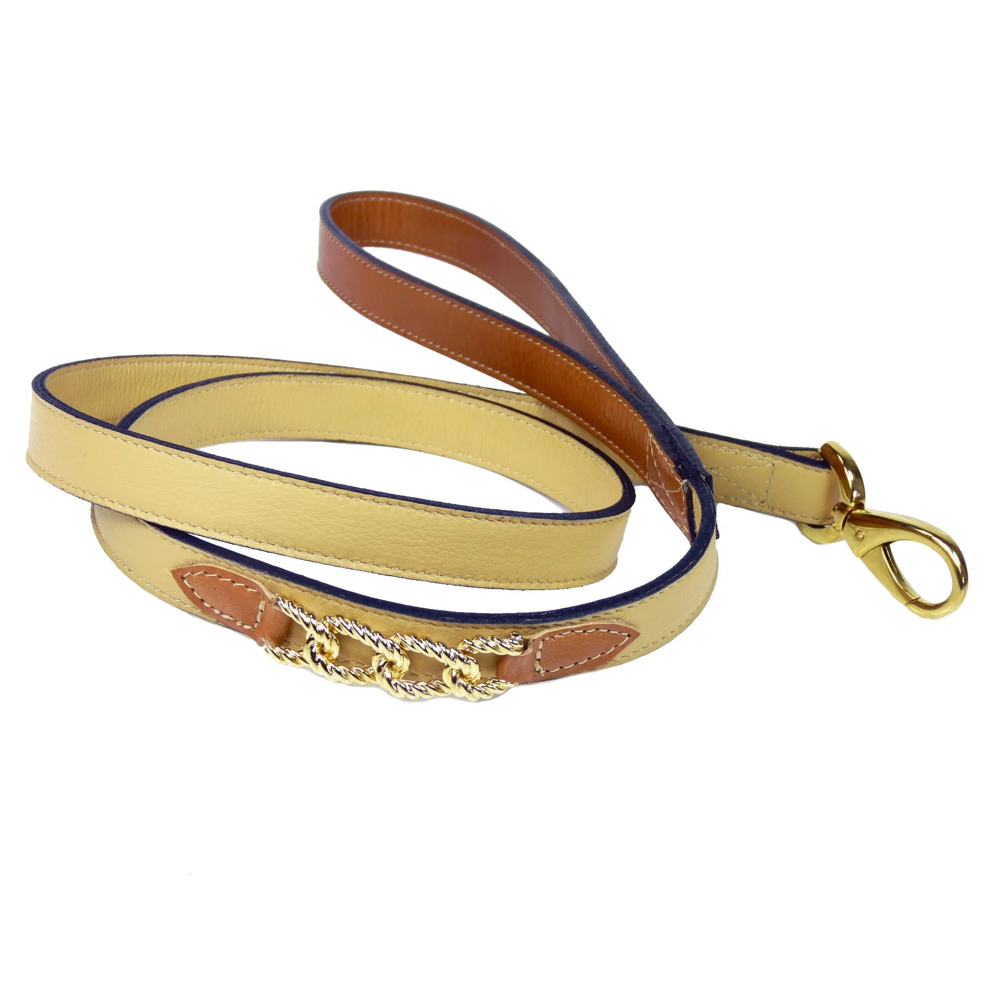 Mayfair Dog Leash in Vanilla, Tan & Gold