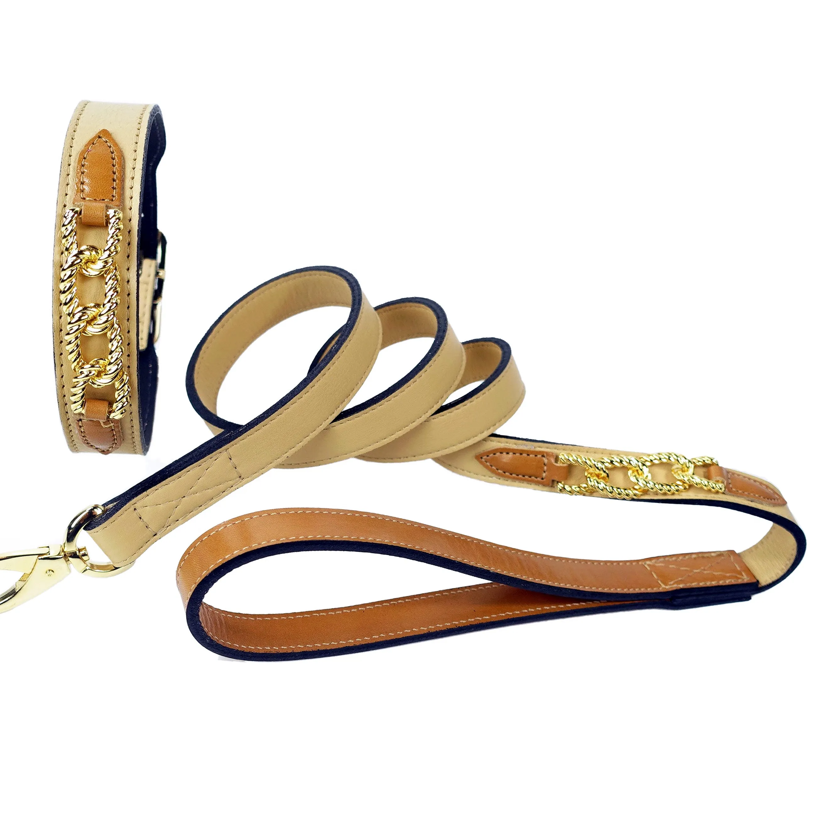 Mayfair Dog Leash in Vanilla, Tan & Gold