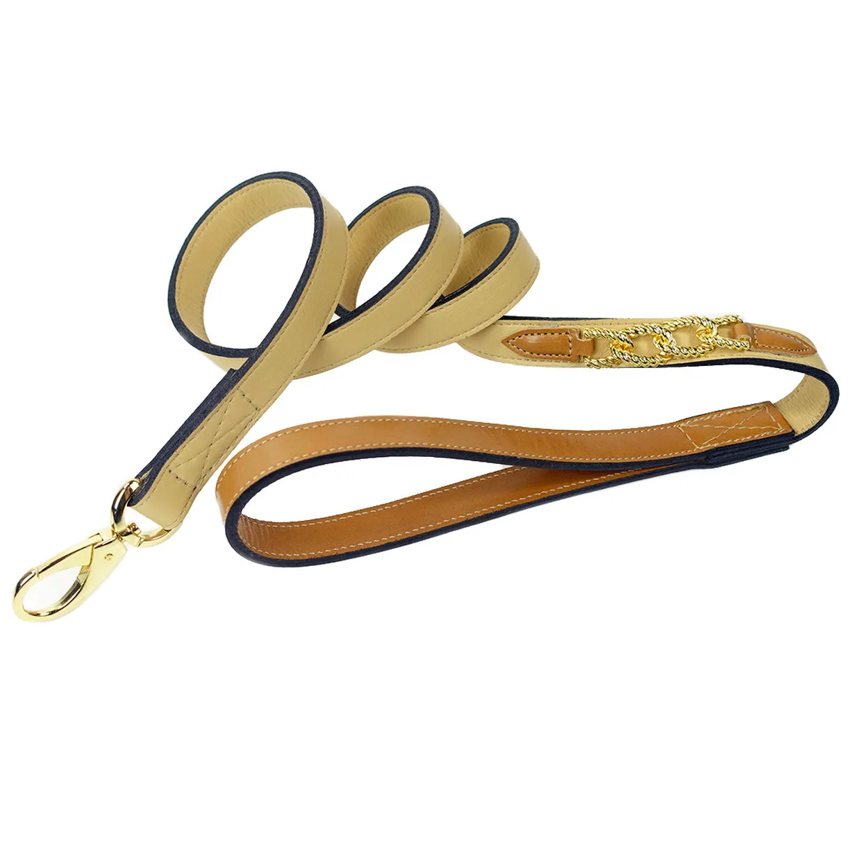 Mayfair Dog Leash in Vanilla, Tan & Gold