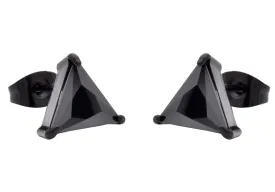 Mens 10mm Cubic Zirconia Black Stainless Steel Triangle Stud Earrings