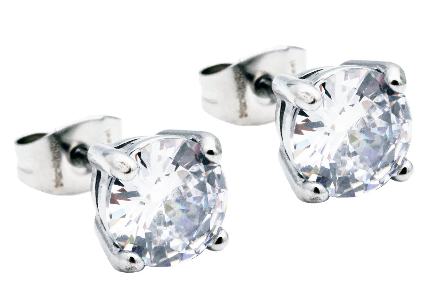 Mens 7mm Stainless Steel Earrings With Cubic Zirconia