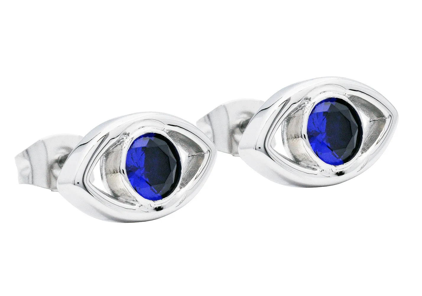 Mens Blue Cubic Zirconia Stainless Steel Evil Eye Earrings