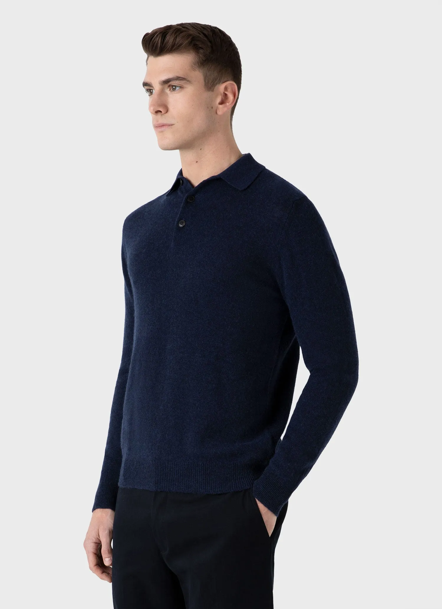 Men's Cashmere Polo Shirt in Navy Melange