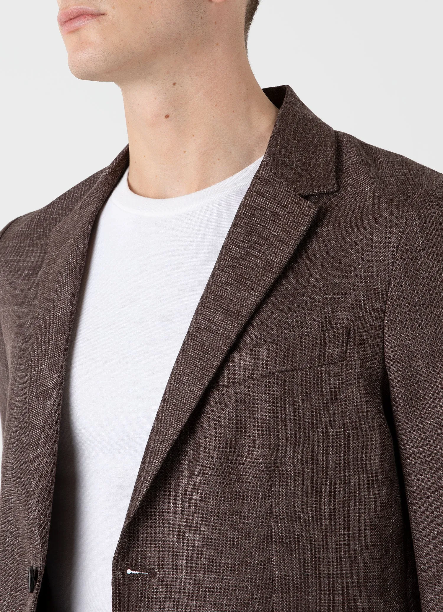 Men's Silk Linen Wool Blazer in Dark Sand