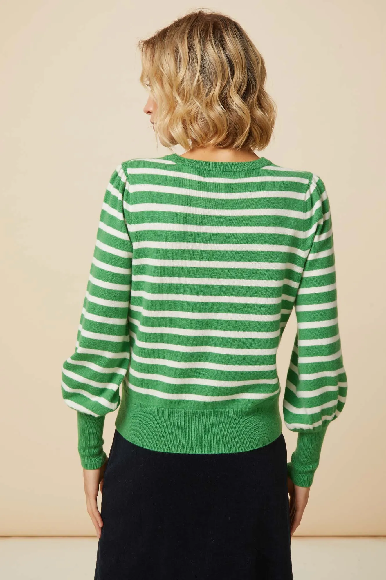 Merino Wool Striped Crew Neck Jumper | Green/Cream