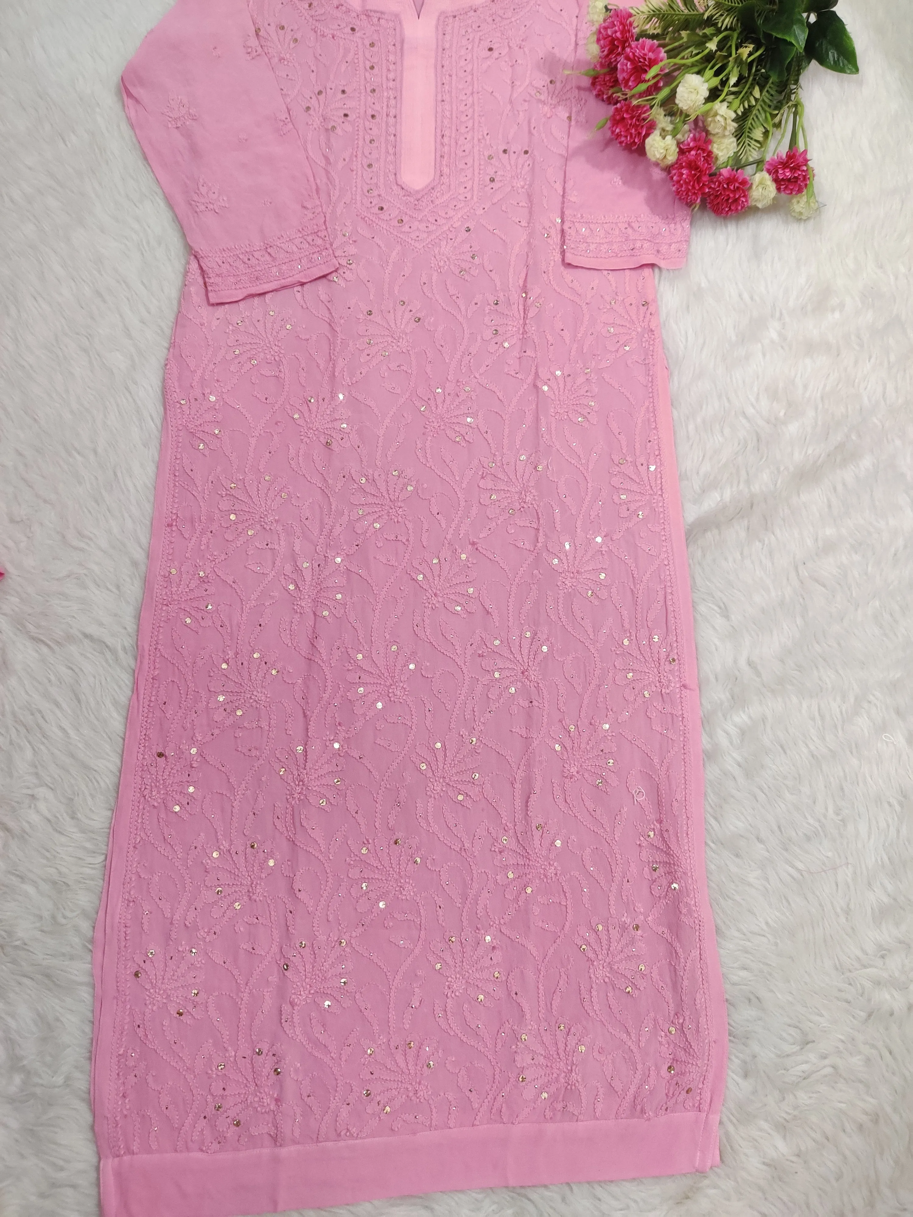 Mira Viscose Mukaish Long Chikankari Kurti