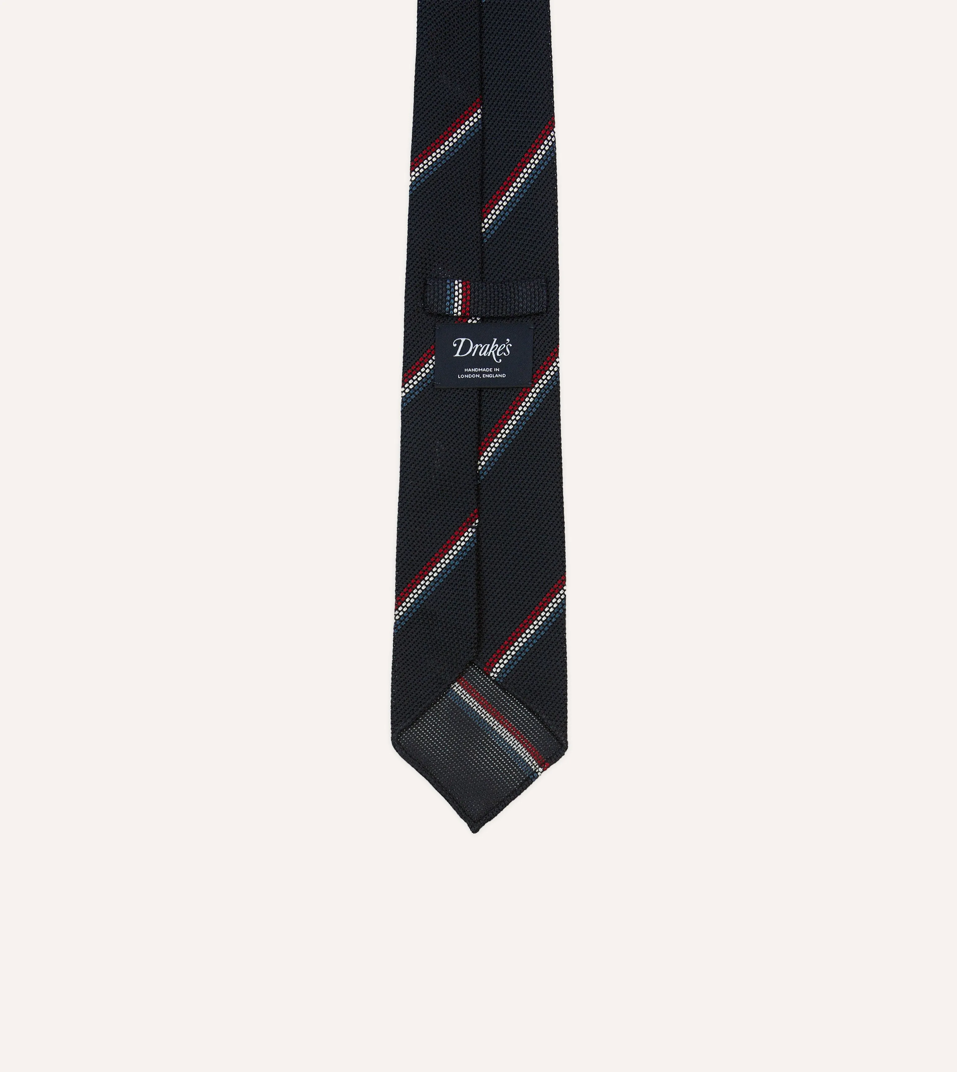 Navy, Red and White Stripe Silk Grenadine Tie