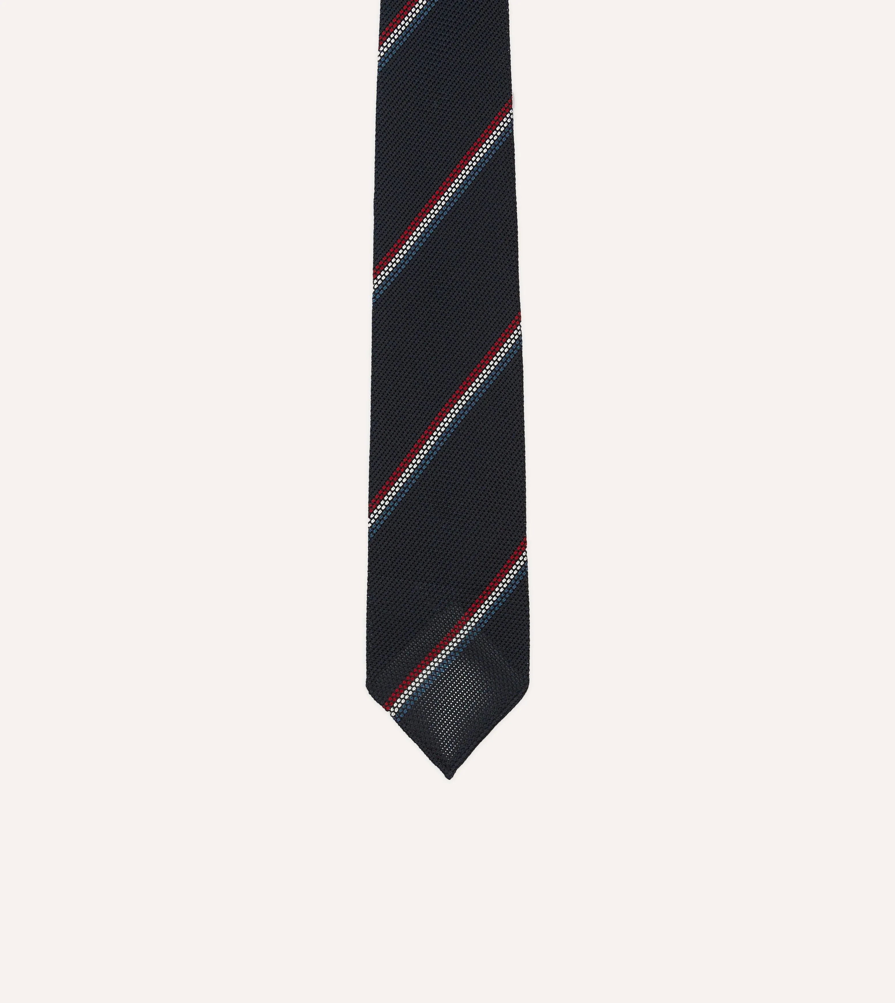 Navy, Red and White Stripe Silk Grenadine Tie