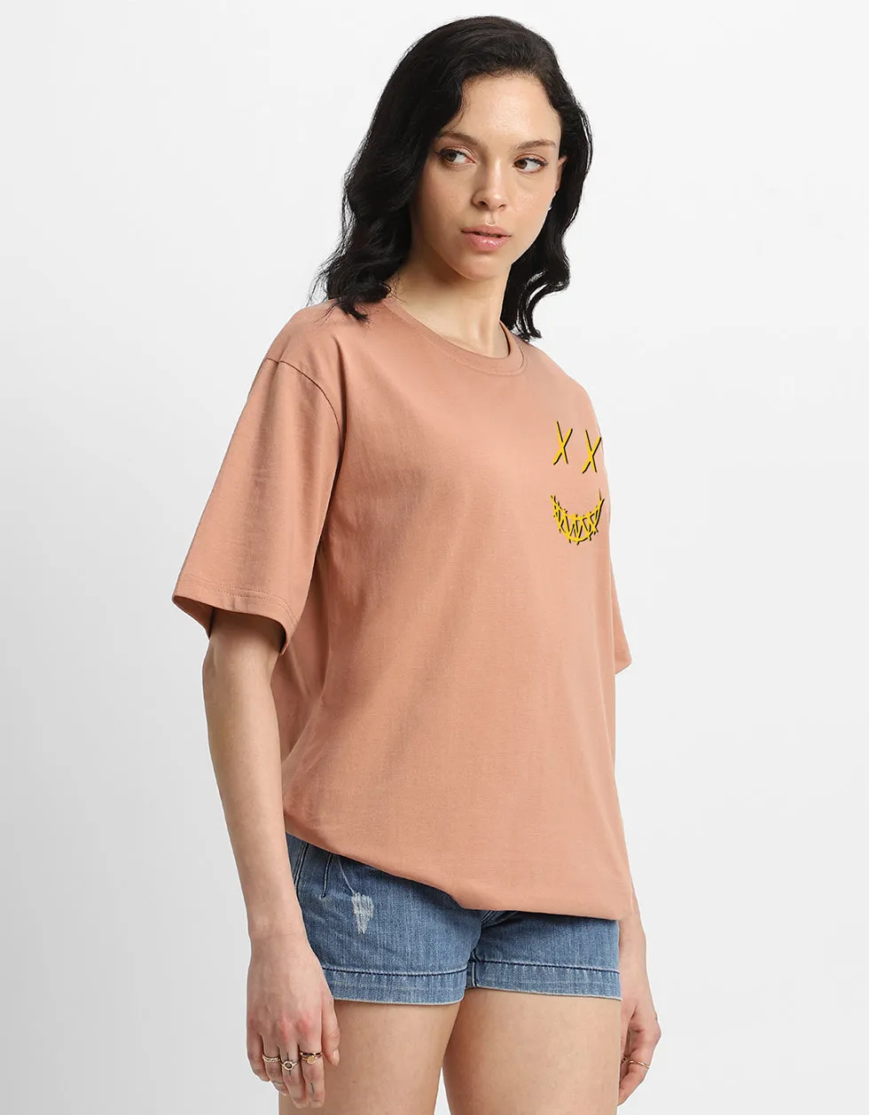 NOISE Women Cork Oversized Puff Printed Tshirt