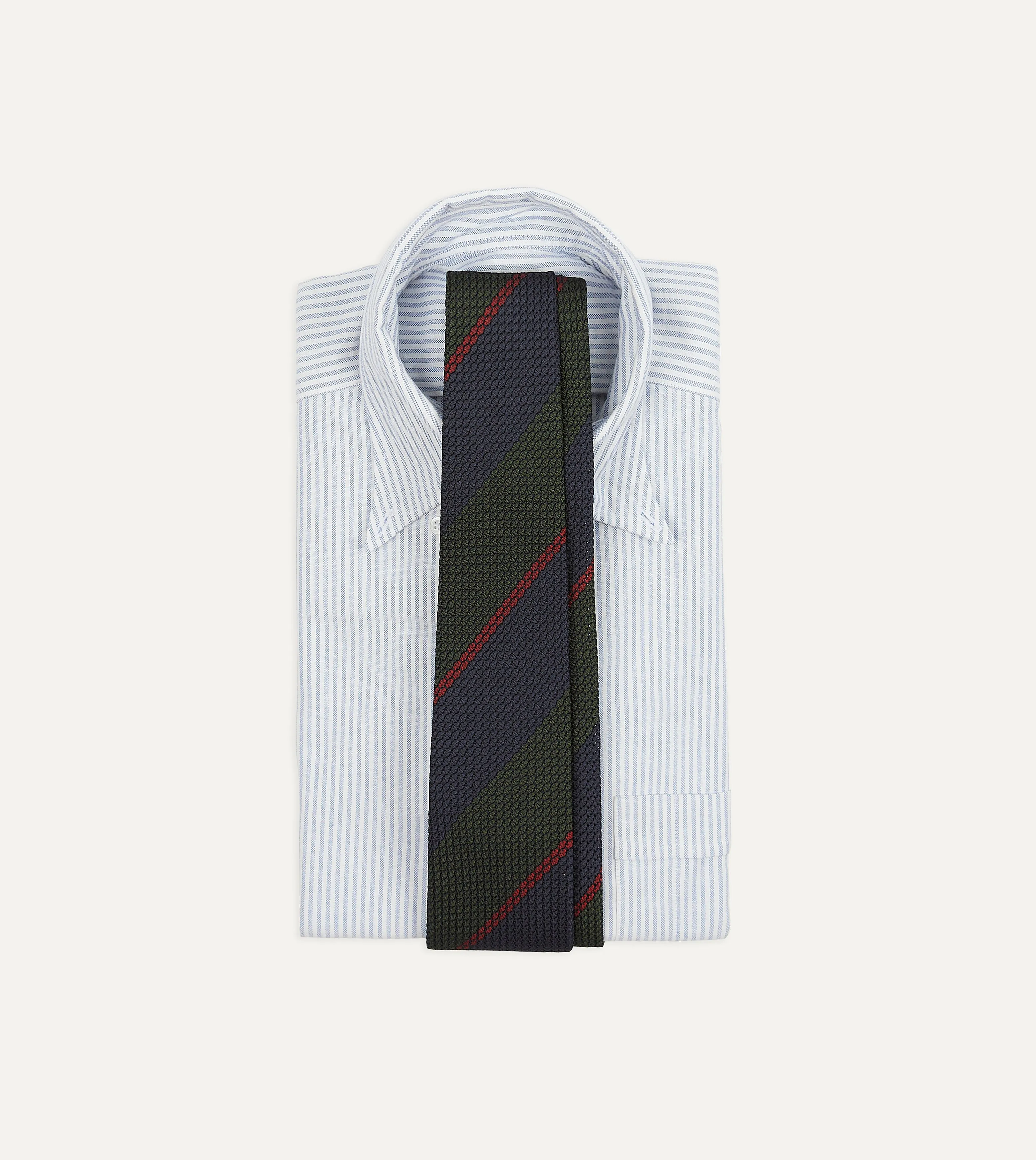 Olive and Red Block Stripe Hand Rolled Silk Grenadine Tie