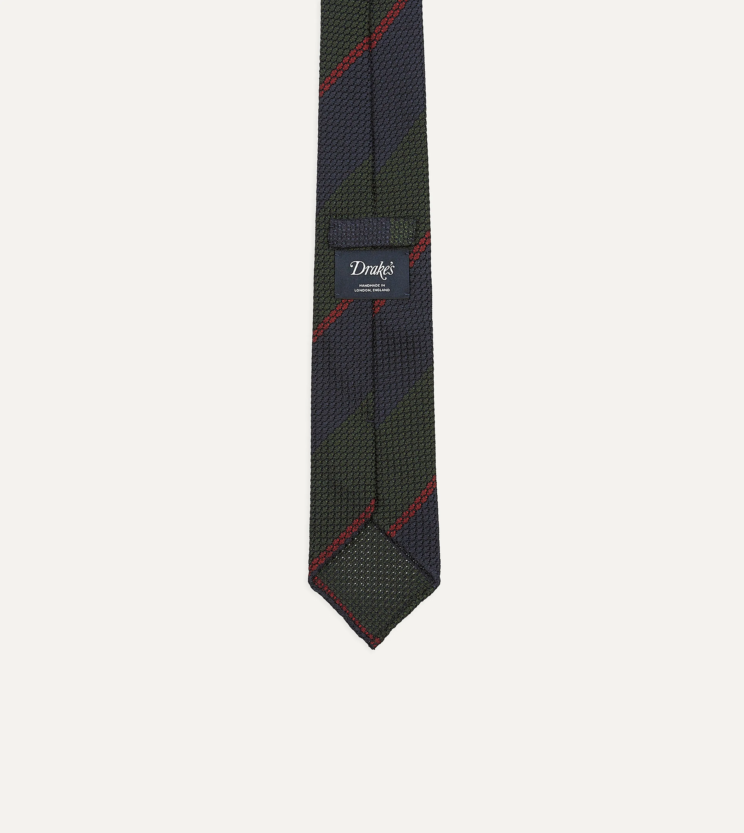 Olive and Red Block Stripe Hand Rolled Silk Grenadine Tie