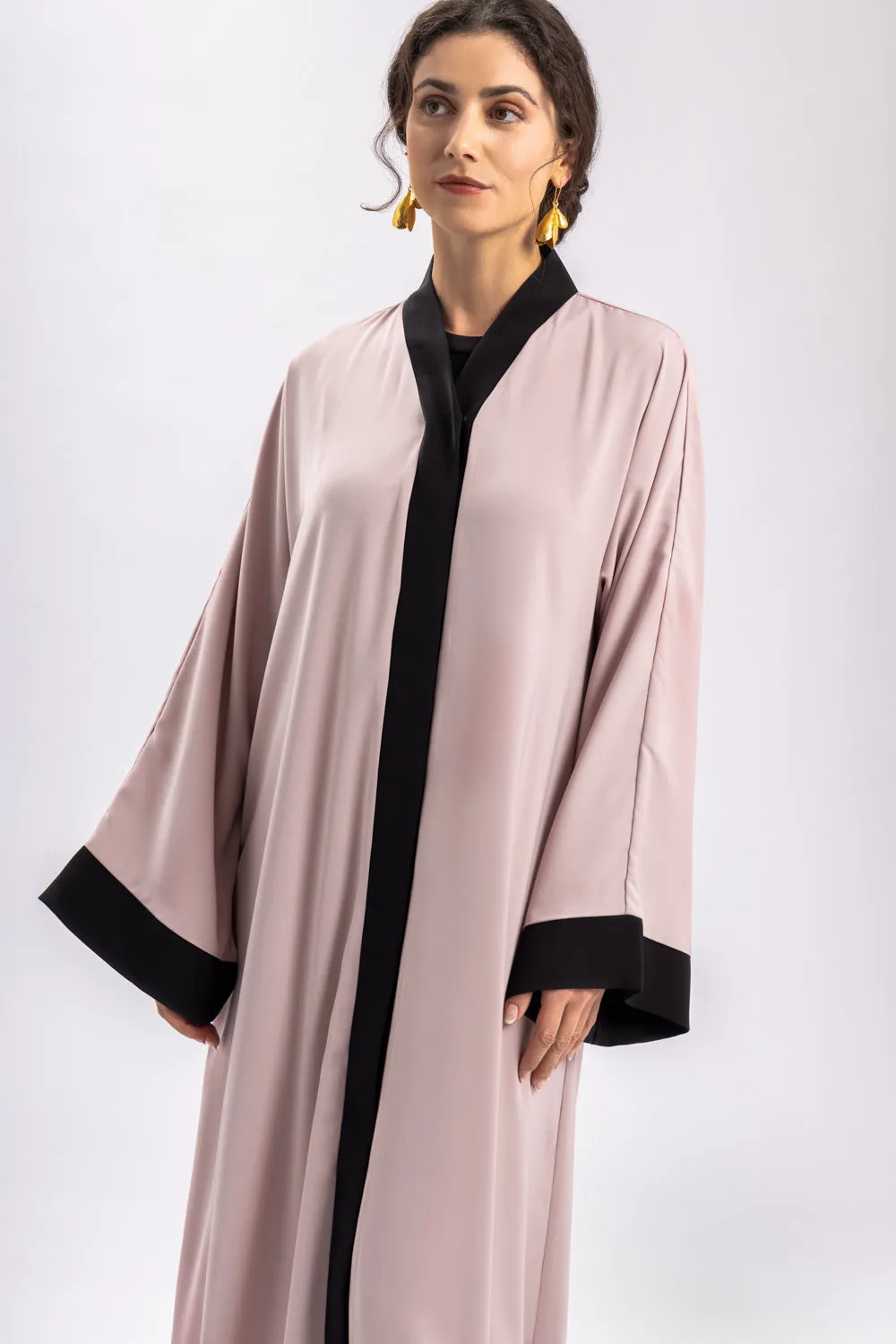 Pink Black Open Abaya