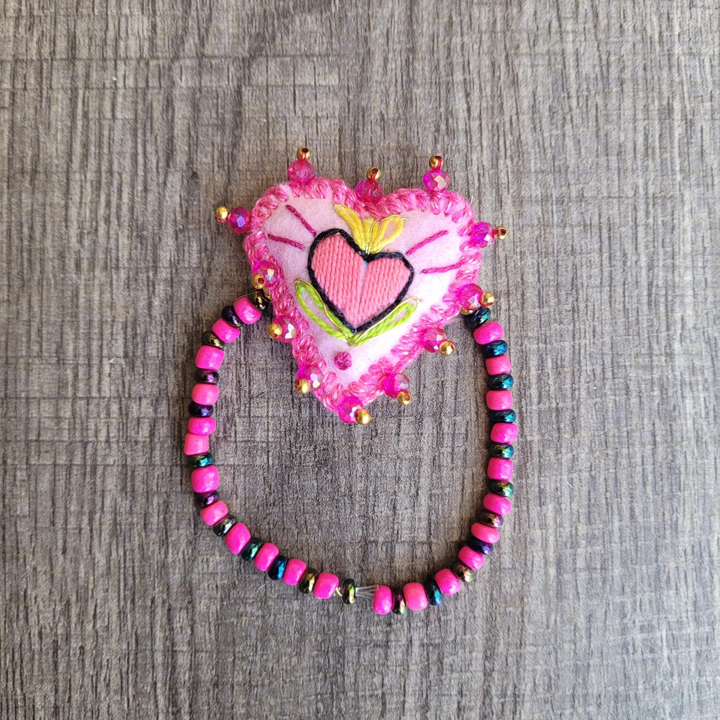 Pink sagrado corazon embroidered bracelet