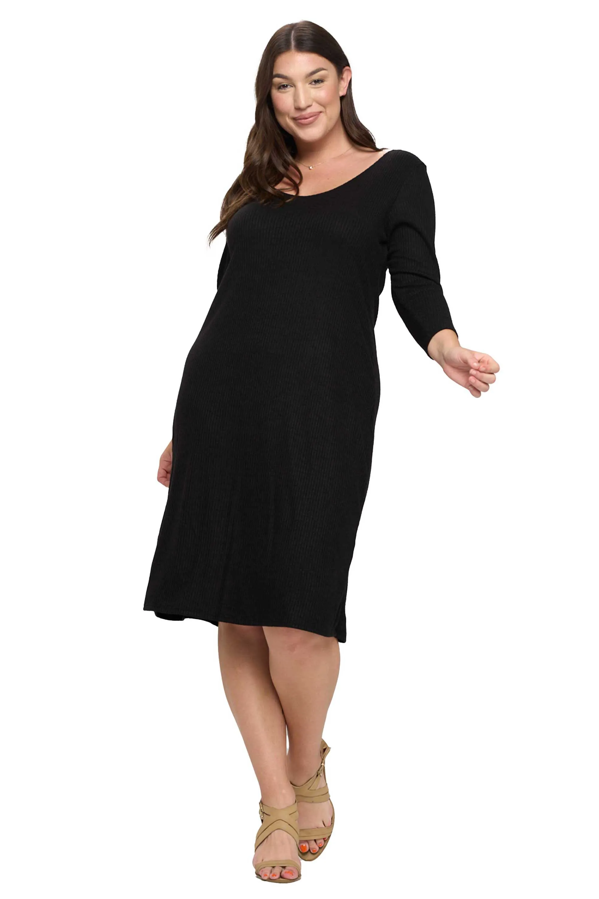 Plunge Neck Vegan Cashmere Rib Midi Dress