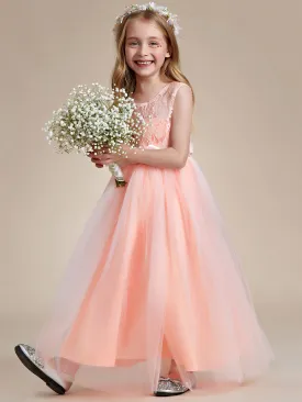 Princess Bow Sleeveless Lace Tulle Flower Girl Dresses